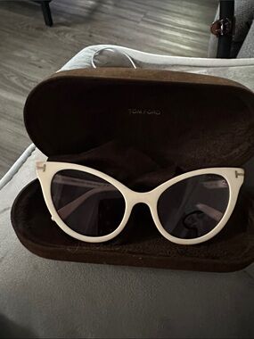 Tom Ford White Cat-Eye Sunglasses with Dark Lenses